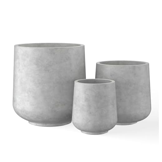 Kante - Maceta Redonda de hormigón de 15.3 + 11.6 + 8.2 Pulgadas de diámetro, Grandes macetas para Interiores y Exteriores, con Agujeros de Drenaje y tapón de Goma para el hogar, jardín, Patio,