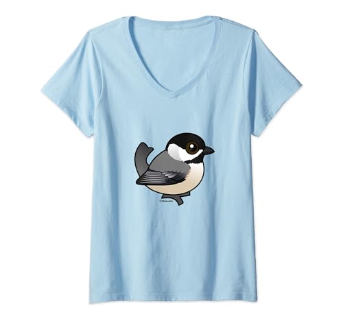 Womens Cute Cartoon Carolina Chickadee Birdorable Bird Species V-Neck T-Shirt