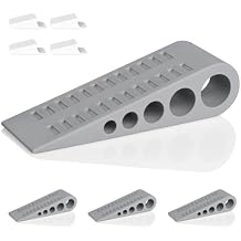 HOMOTEK 4 Pack Wedge Rubber Door Stops Door Chucks Stoppers Wall Protector for Floor & Bottom of Door with Self Adhesive White Holder, 5" x1-9/16 x1-5/16 Gray