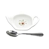 Ceramic Tea Bag Holder Teapot shaped Teabag Coaster Tray 4.5 inches Spoon Rest with Spoon