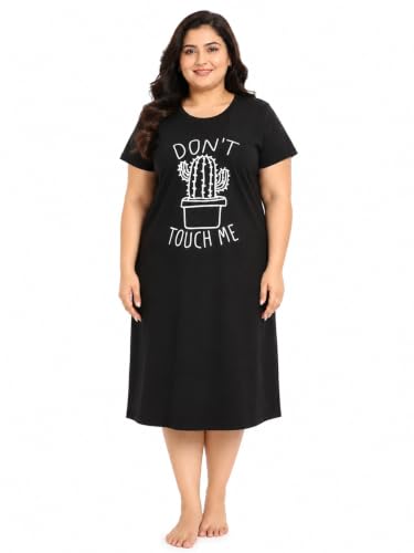 Image of 9shines Label Hosiery Cotton Knee Length Short Night Dress | Short Nighty for Women with Pocket | Graphic Print Nightwear | Night Gown for Women (M-7XL)