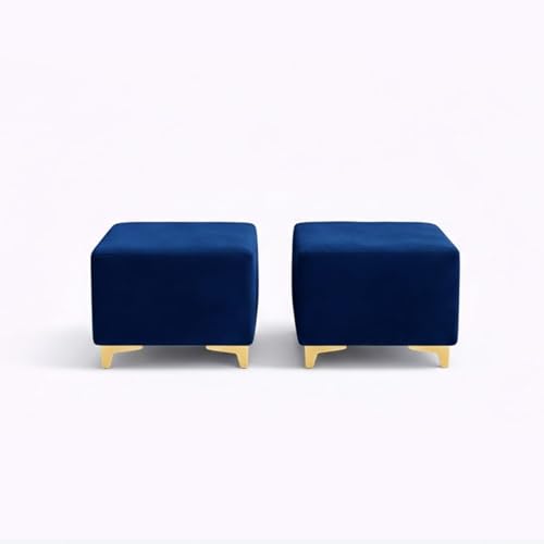 Image of Hakuna Dual Tone Plush Velvet 3 Seater + 2 Seater Sofa Set with 2 Ottoman | Silken Velvet Suede Upholstery | Designer Sofa for Living Room & Office Spaces (Dark Blue & Cream)