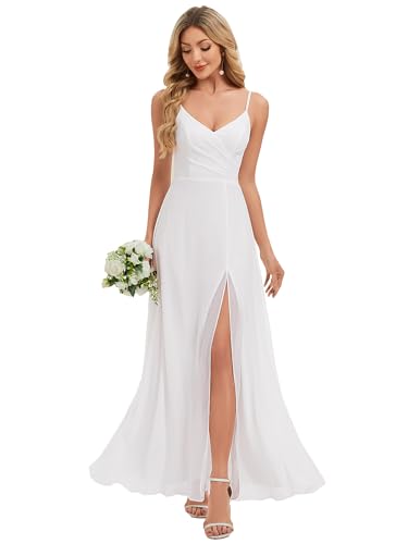 Image of Ever-Pretty Women's Sexy Side Slit V Neck Spaghetti Straps Chiffon A Line Bridesmaid Dress 0128B-PH