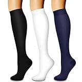 Eiyaclvo Cotton Compression Socks for Women Circulation 15-20 mmHg Support Socks (3 Pairs) for Running, Hiking, Cycling A-Blue