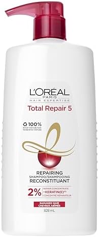 L’Oreal Paris Total Repair 5, Shampoo For Dry and Damaged Hair, With Protein For Repairing Split Ends and Restoring Hair Strength, 828 mL