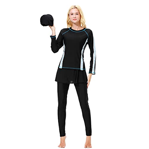 Burkini islamique modeste noir ensemble 3 pièces tankini avec jupes courtes et pantalon XXL