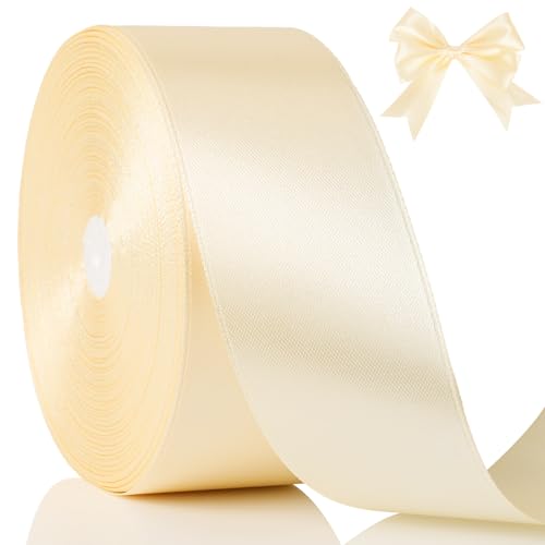 NESCCI 100 Yards Ribbon 1-1/2 Inch Ivory Satin Ribbon Single Face Satin Ribbons Perfect for Gift Wrapping Wedding Decoration Handmade Bows Wrapping Bouquet and More