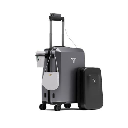 Image of Carry-On (55cm) Cabin Trolley Bag & Free Backpack, Phone Stand, Combination Lock, Charging Slots, Cup Holder, 8 Smooth Wheels, Polycarbonate Hard-Shell (T3, Alloy)