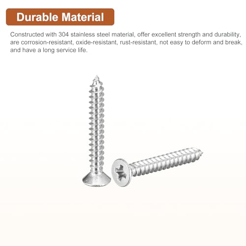 Image of DTGN 50Pcs #4x7 /8 inch Flat Head Wood Screws, 304 Stainless Steel Phillips Self Tapping Screws - Good for Woodworking, Furniture - Silver