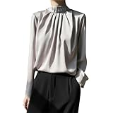 wxlpcgo camicia donna elegante camicia da donna con camicie da mandarino a maniche lunghe con camicia da donna in raso-grigio argento-xxl