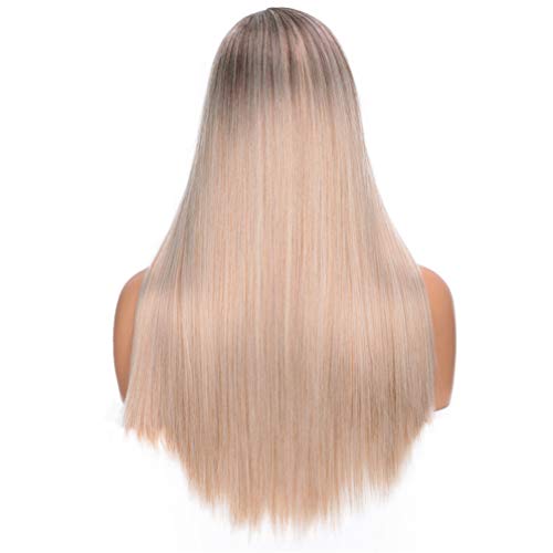 Perruque synthétique ombre noir cheveux raides naturels dentelle femme