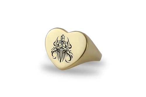 Bague chevalier en or 14k forgée main avec un motif coeur à graver