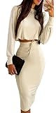 Onsoyours Zweiteilige Herbst Outfits Sexy Langärmelig Bedruckt Bauchfreies Top Elegant Figurbetont Rock Set Urlaub Club Outfits B Aprikose L