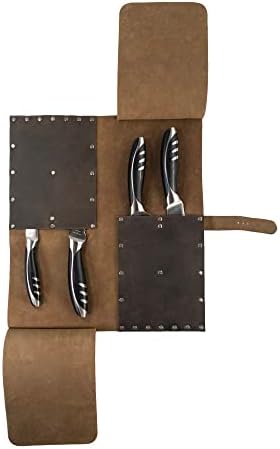 Cast Leather Co., Riveted Chef Knife Case, Kitchen Tools Organizer & Culinary Accessories – Handmade from Full Grain Leather – Bourbon Brown