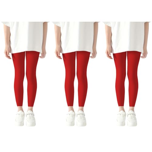 Leggings école fille en coton côtelé rouge lot de 3 pour enfant de 3-4 ans confortable