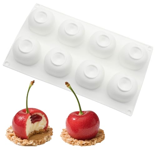 duoyif Moule en silicone cerise, Moule en Silicone Mousse Cerise, Moule à Gâteau en Silicone 3D Fruits, Moule à Cerises Pour Chocolat Dessert Gâteau Décor Mousse Pudding Mousse Dôme (Blanc, 59x46mm)
