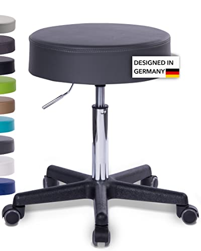 1stuff Rollhocker Squash 40 - ca. 51-71 cm Höhe - Bürohocker mit extra breitem 40 cm Sitz - vielseitiger Arbeits-Hocker - Praxishocker mit Rollen - Studiohocker Dunkelgrau