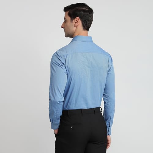 Image of Raymond Men Slim Fit Solid Pattern Pure Cotton Semi Cutaway Collar Full Sleeve Formal Shirt
