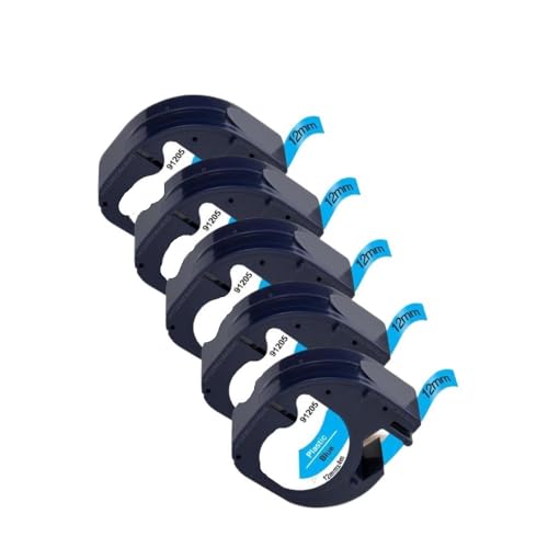 5/10PCS 12mm LT�e�[�v91201 91221�ƌ݊����̂��锒���v���X�`�b�N���x���e�[�v91331 91202 91203���x���v�����^�[LT100H 100T�p(5PK Black on Blue)