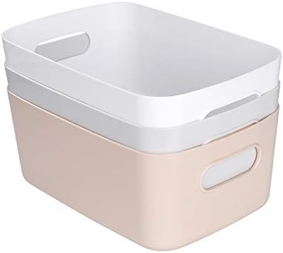 MaoXinTek Storage Bin Plastic Pantry Organizer Basket, Small Household Containers Cube with Cutout Handles for Kitchen Organizing Shelf Nursery Home Countertop Closet and Bathroom (3 Pack)