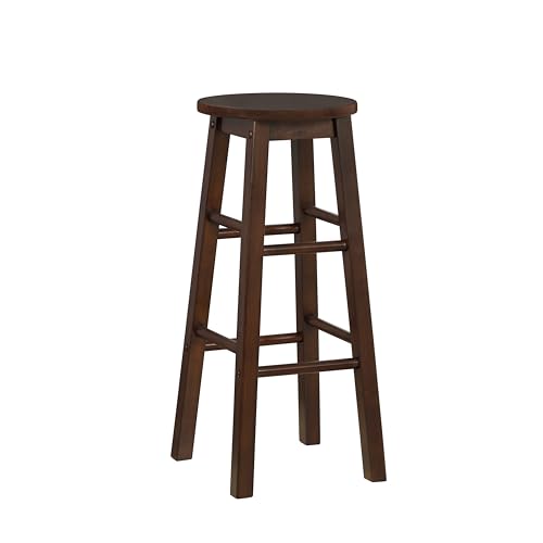 Image of Linon Zeke Walnut Solid Wood Backless Round Barstool with 29 inch Seat Height
