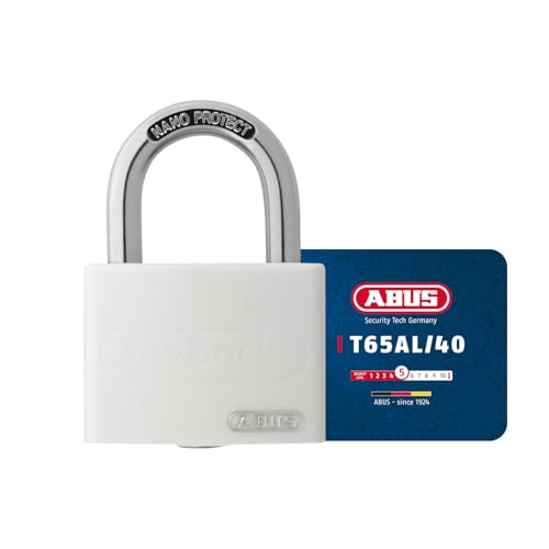 ABUS Vorhängeschloss T65AL/40 myLOCK - individuell beschreibbar - Spindschloss - massiver Aluminium-Schlosskörper - ABUS-Sicherheitslevel 5 - Weiß