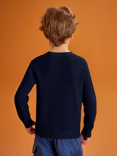 Haloumoning Jungen Pullover V-Ausschnitt Uniform Kinder Langarm Strickpullover Einfarbig Basic Casual Leichte Gestrickte Oberteile, Dunkelblau, 7-8 Jahre