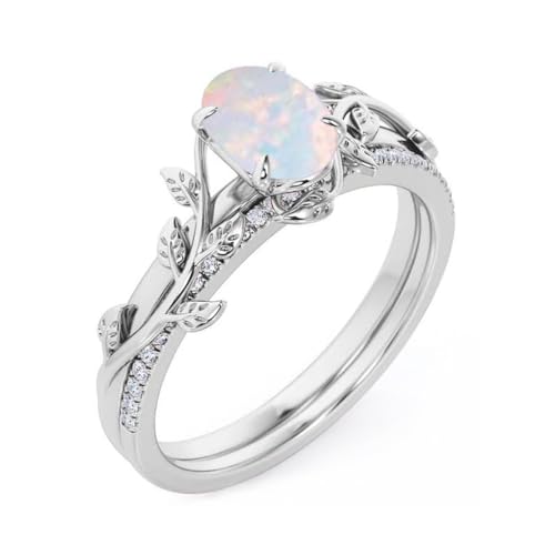 Opal Rings for Women Personalized Silver 10K 14K 18K Gold Opal Engagement Wedding Ring Bridal Set Custom Name Oval Opal Diamonds Ring 1-5 Carats