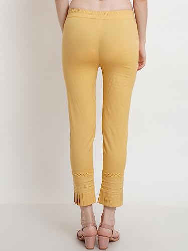 Image of POPWINGS Women Casual White Bottom Lace Cotton Trouser