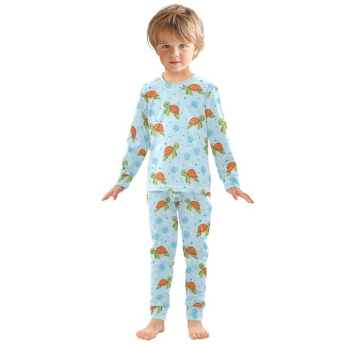 Pajama Sets Long Sleeve Turtles on Blue Pattern Soft Comfy Sleepwear 2 Piece PJS 3-8T2