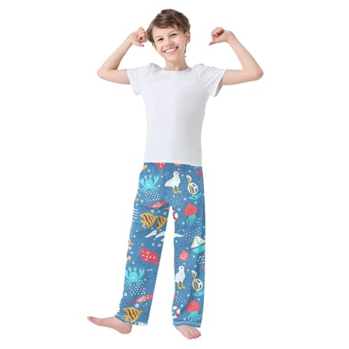 ZZXXB Sea Sailboat Crab Boys Long Pants Soft Trousers Elastic Waist Kids Lounge Bottoms with Pockets S-XL2
