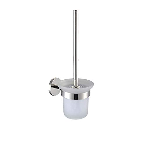 Wall Mounted Toilet Brush and Holder Set - Stainless Steel Handle & Elegant Glass Container for Bathroom Cleaning, Space-Saving Design, Modern Accessories