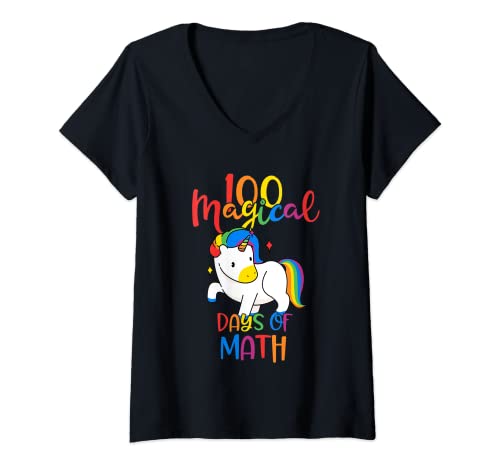 Mujer Shirtzshop - Camiseta de manga corta, diseño con texto en inglés "100 Days of Math 100th Day of School Camiseta Cuello V