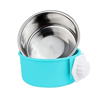 2-in-1 Pet Hanging Bowl for Crates & Cages Removable Stainless Steel Dog Bowl with Plastic Puppy Feeder Food Water Bowl for Cat, Rabbit, Bird, Hamster, Ferret and other small animals (Blue)