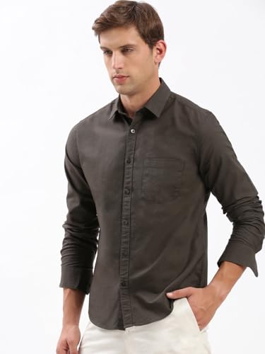 Image of SHOWOFFFF Men Solid Casual Shirt | Spread Collar Full Sleeves Cotton Shirt for Mens | Slim Fit Regular Length Shirt for Men's