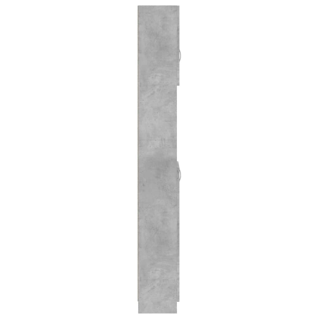 Armadietto da bagno grigio cemento, 32 x 25,5 x 190 cm, in legno, set di mobili da bagno con 4 ante, 2 scomparti aperti, molto capiente, montaggio a parete, salvaspazio, per lavabo e