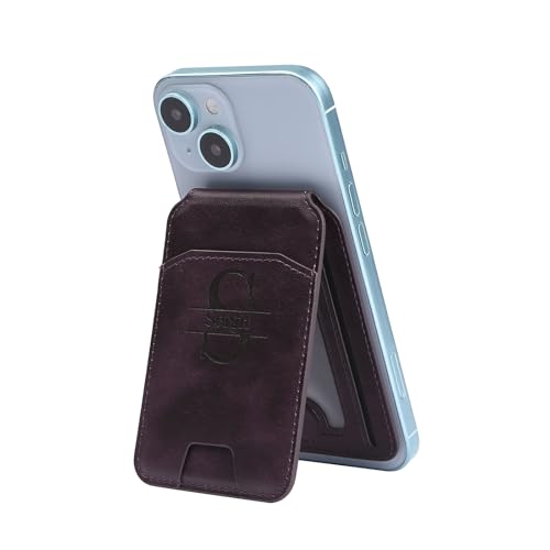 Portefeuille de téléphone personnalisé en cuir violet avec 3 porte-cartes initials