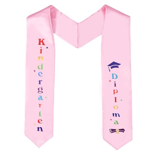BOXOB Kids Graduation Stole, Double Sided Shiny Kindergarten Printed Graduate Sash Satin Preschool Graduation Stole