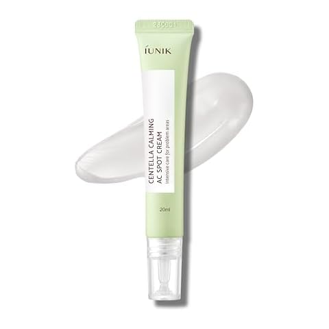 IUNIK 81% Concentrated Centella Calming Gel Acne Spot Cream w/AHA BHA PHA Salicylic Acid Niacinamide Tea Tree Oil-Free Blemish Pimple Lightweight for Adults & Teens .67 Oz Sensitive Acne-prone skin Cover