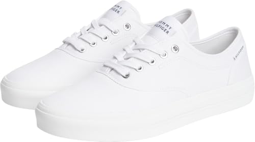 Tommy Hilfiger Herren Cupsole Sneaker Long Lace Canvas mit Logo, Weiß (White), 43 – Ansicht 5