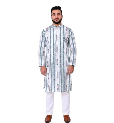 Image of GHL GUENDICHA HAAT Sambalpuri Certified Handloom Men's Pure Cotton Kurta | Odisha Ikat Ethnic Wear | Mandarin Collar | Full Sleeve Traditional Kurta for Men