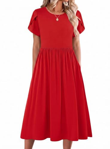 Image of Zeagoo Womens Summer Dresses Casual Aline Midi Dress Short Sleeve Floral Tshirt Dress Flowy Beach Sundresses with Pockets