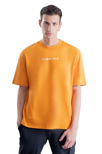 Image of Overlays Men's Free Spirit Relaxed Fit T-Shirt | Cotton | Regular Fit Tshirt for Men | Round Neck |Half Sleeves |Orange |