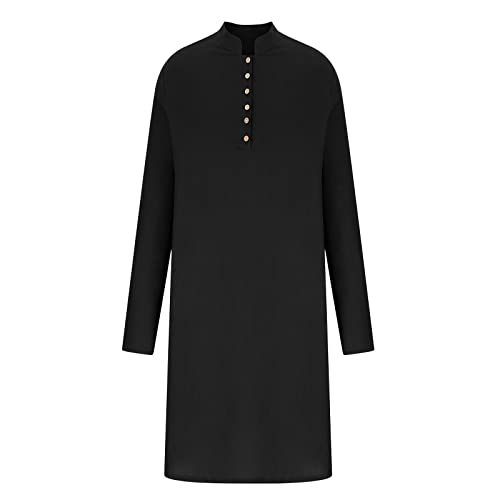 Men's Casual Arabian Style Shirts Long Sleeve Button Stand Collar Lightweight Pullover Solid Muslim Robe Long Thobe3