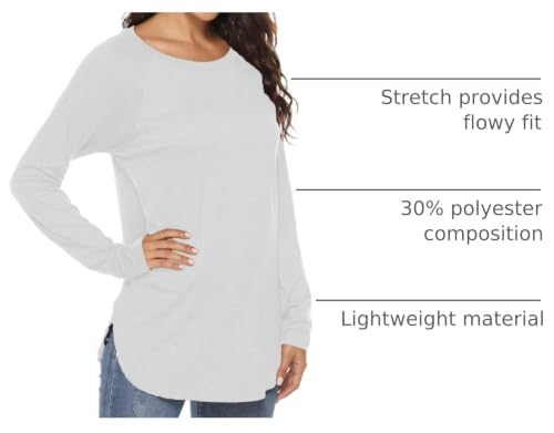 Newchoice Tunic Tops for Leggings for Tall Women Basic Tees Long Sleeve Tshirts (M,White) - image 4