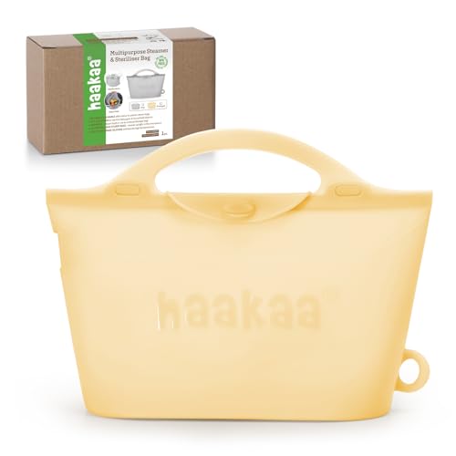 Image of Haakaa Silicone Microwave Steamer & Steriliser Bag, 70oz/2000ml Large Capacity Reusable Steaming Bags for Baby Bottles,Breast Pump,Accessories,Pacifiers,Teethers, Great for Home&On The Go,Pinapple/1PC
