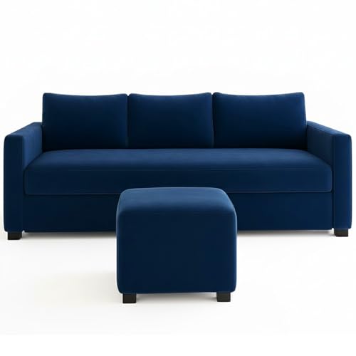 Image of Furny Mavona 3 Seater Fabric Sofa Set (Blue) | Soft Velvet Fabric | Modern Design | Comfortable Seating | Living Room Furniture