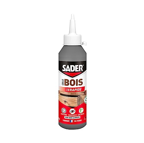 Sader Colle à Bois Prise Rapide 2 min – Colle Forte pour Tous Bois et Dérivés – Intérieur – Transparente après Séchage - Sans Solvant – Biberon de 100 g