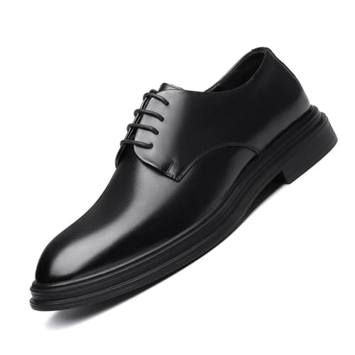 Mens Genuine Leather Oxfords Dress Shoes, Round Toe Lace-up Casual Leather Derby Shoes Wedding Work Office