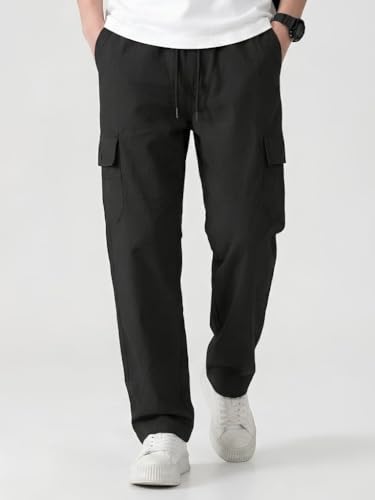 Image of Cargo for Men | Cotton Cargo Pant | Lower for man | Elastic Drawstring Waist Straight Fit Bottoms | Comfortable Breathable Cargos for Casual, Office Wear